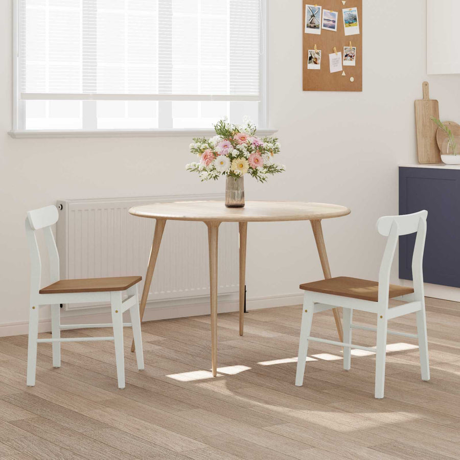 Eetkamerstoel 2 pcs Wit en Natuurlijk Massief Hout