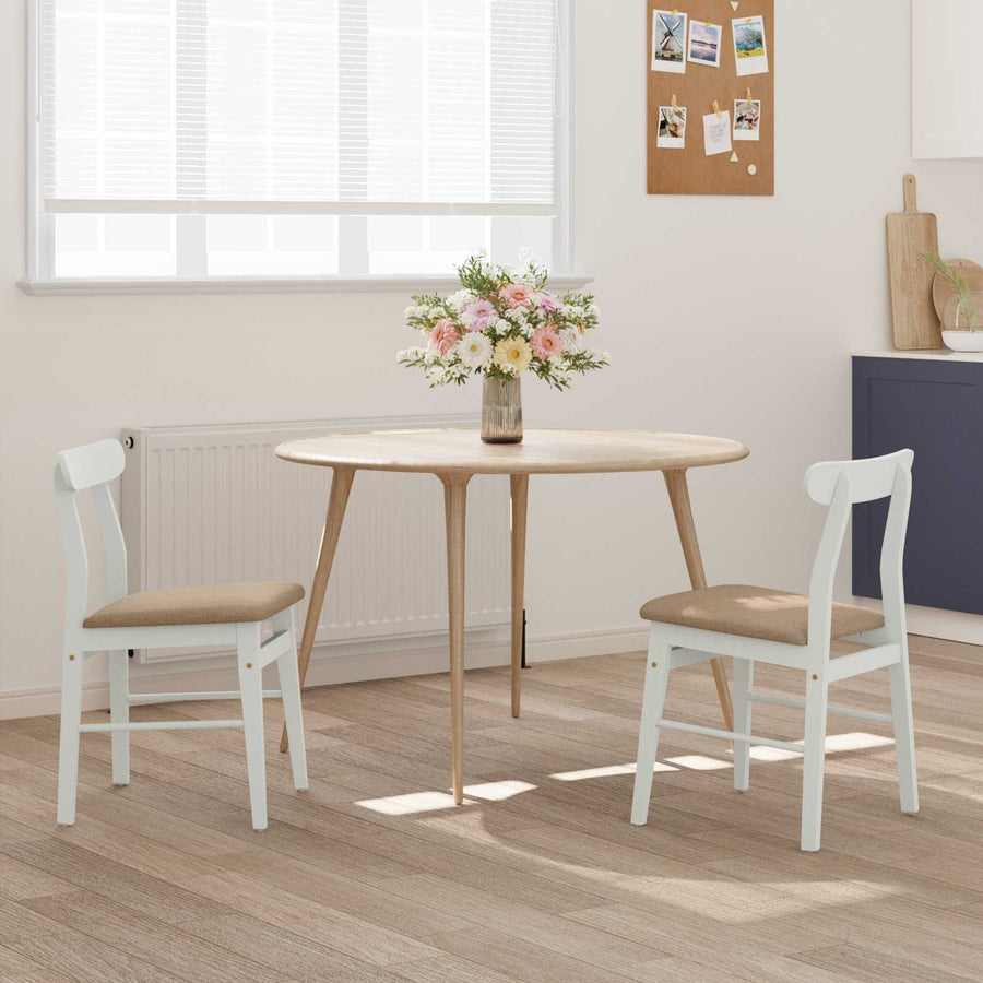 Eetkamerstoel 2 Pcs Massief Rubberhout Wit en bruin