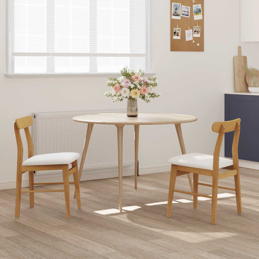 Eetkamerstoel 2 Pcs En Licht Massief Rubberhout Natuurlijk en wit