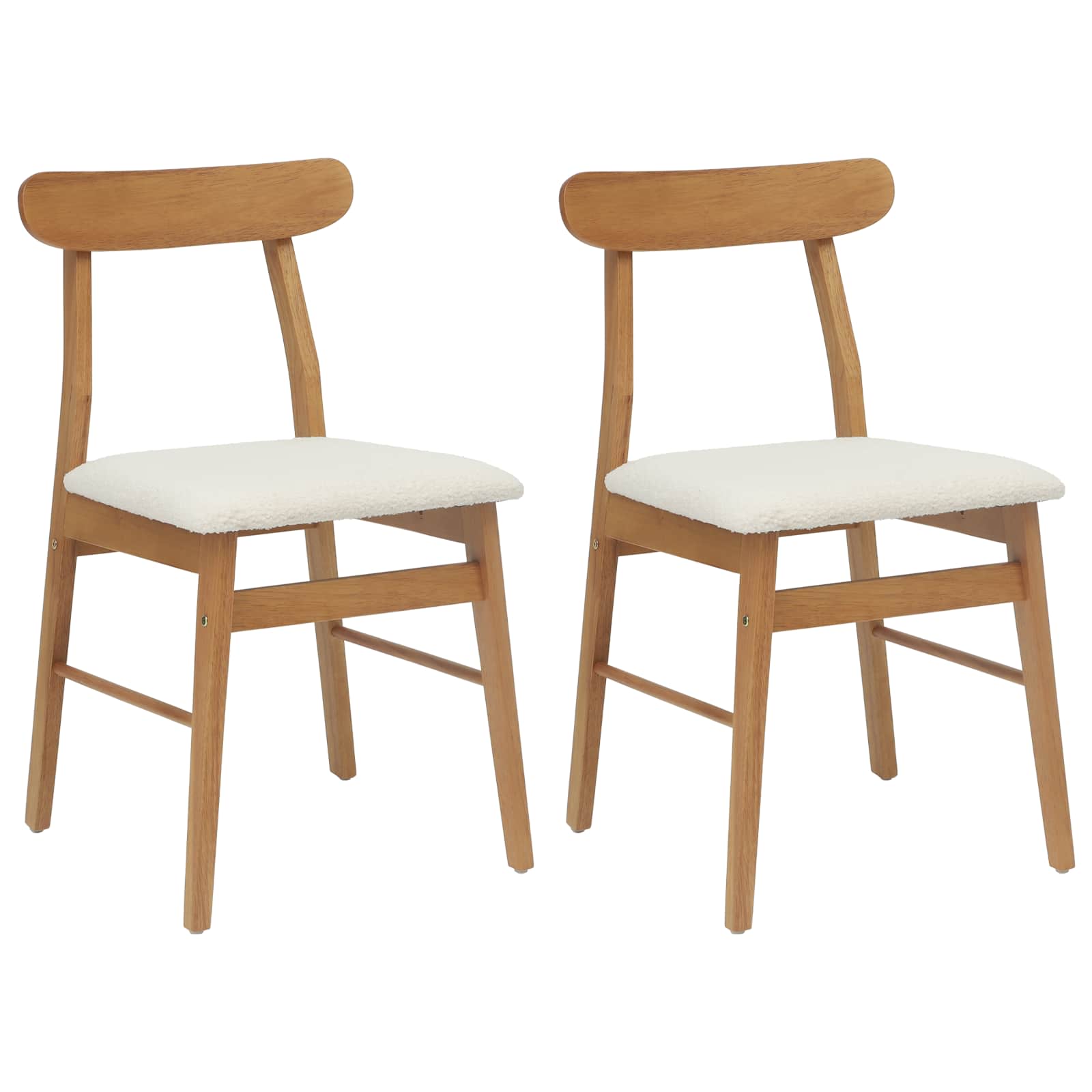 Eetkamerstoel 2 Pcs En Licht Massief Rubberhout Natuurlijk en wit