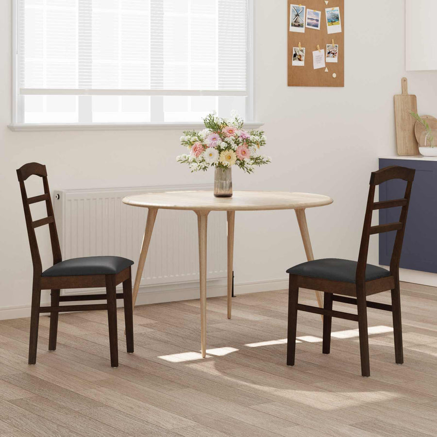 Eetkamerstoel 2 Pcs Massief Rubberhout Lichtbruin en zwart