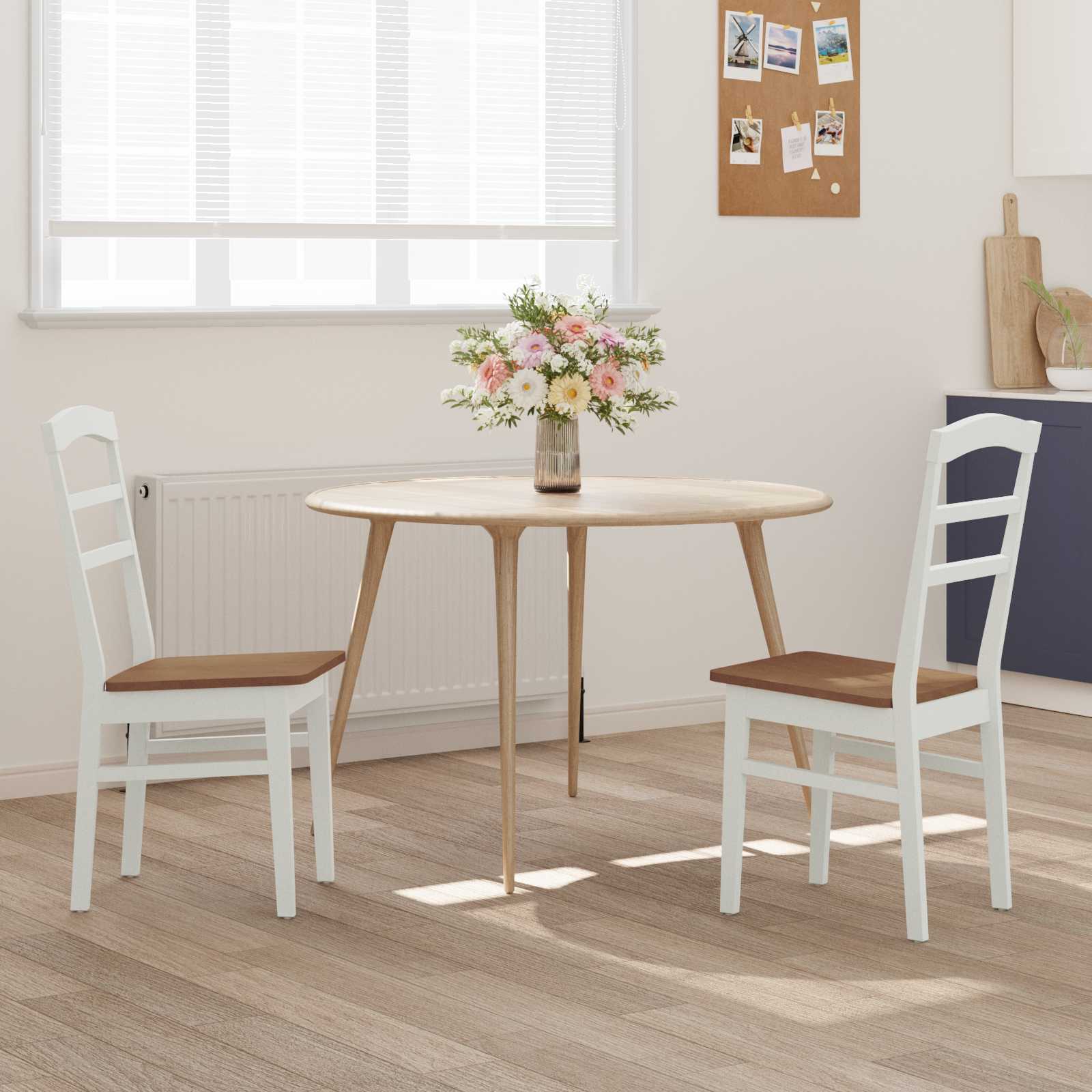 Eetkamerstoel 2 pcs Wit en Natuurlijk Massief Hout