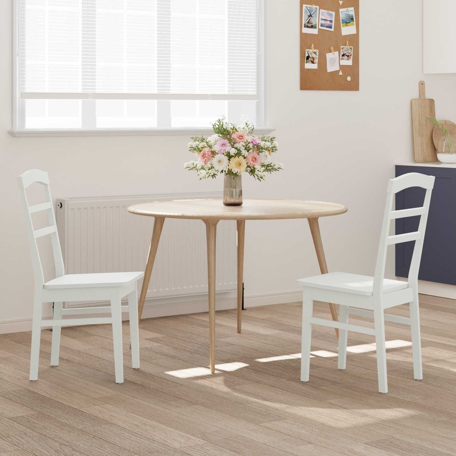 Eetkamerstoel 2 Pcs Massief Rubberhout Wit