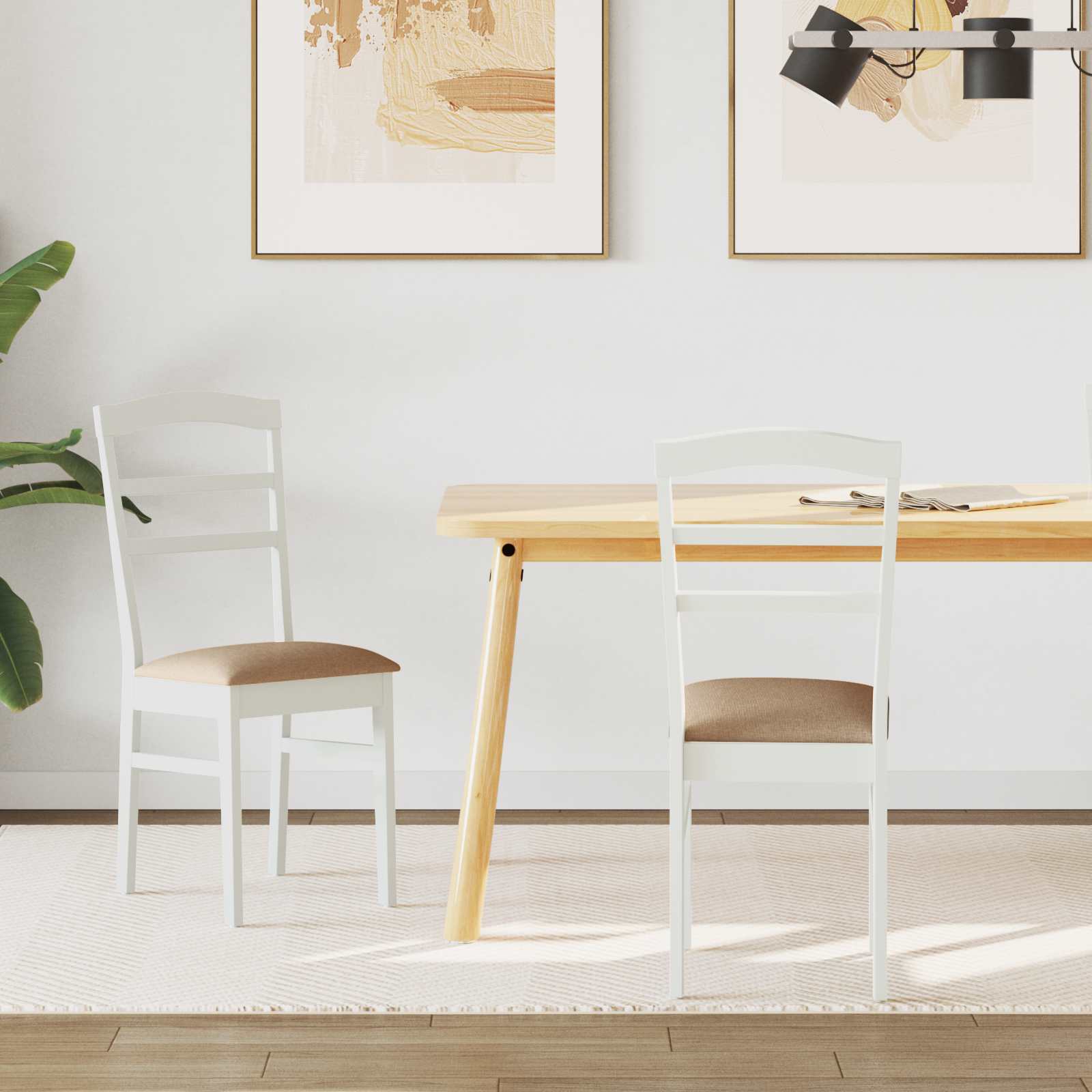 Eetkamerstoel 2 Pcs Massief Rubberhout Wit en bruin