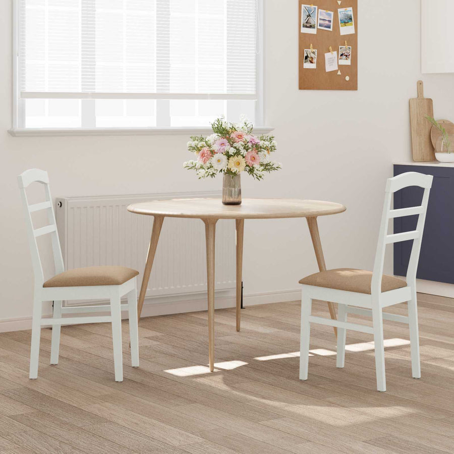 Eetkamerstoel 2 Pcs Massief Rubberhout Wit en bruin