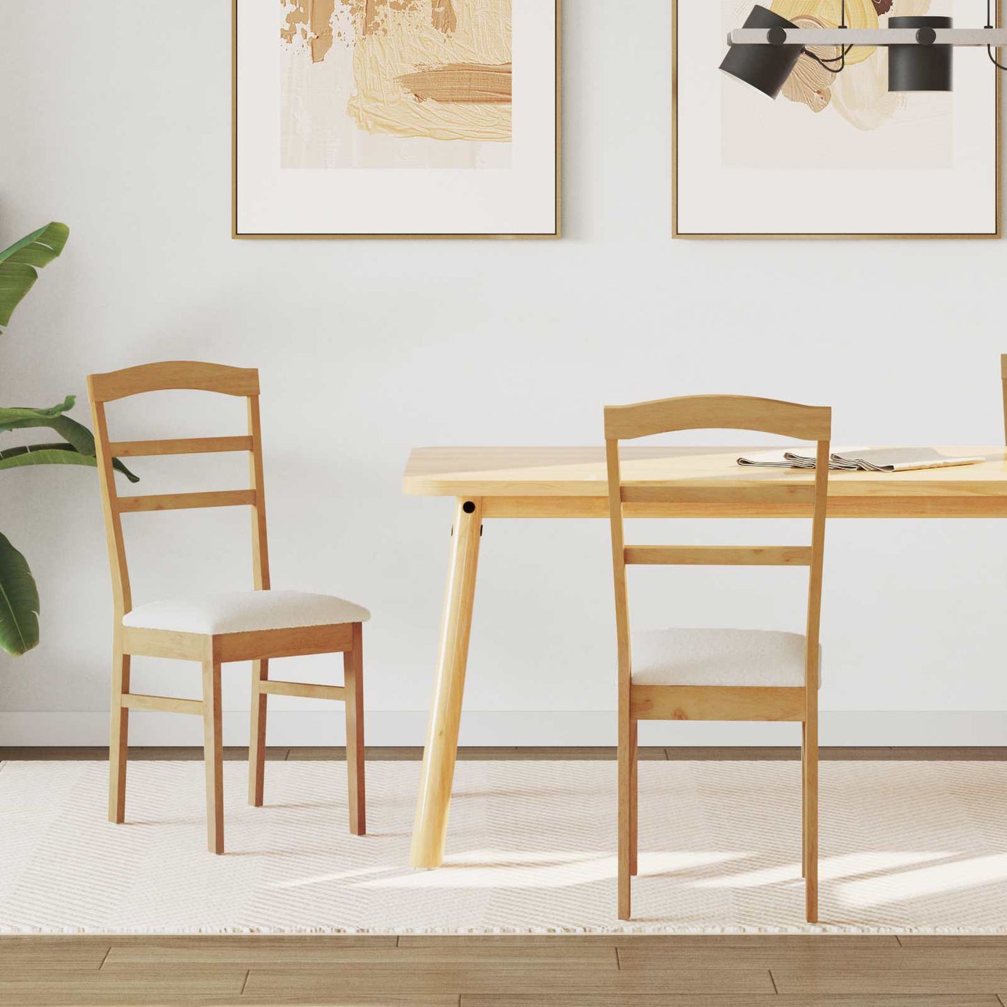 Eetkamerstoel 2 Pcs En Licht Massief Rubberhout Natuurlijk en wit