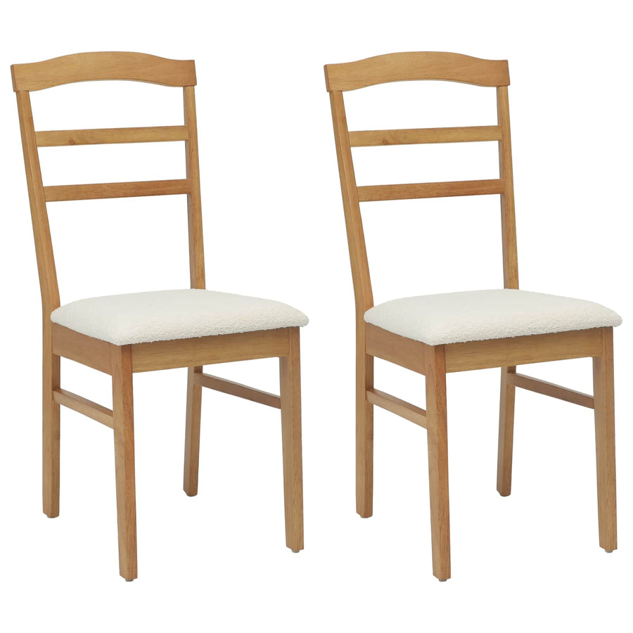 Eetkamerstoel 2 Pcs En Licht Massief Rubberhout Natuurlijk en wit