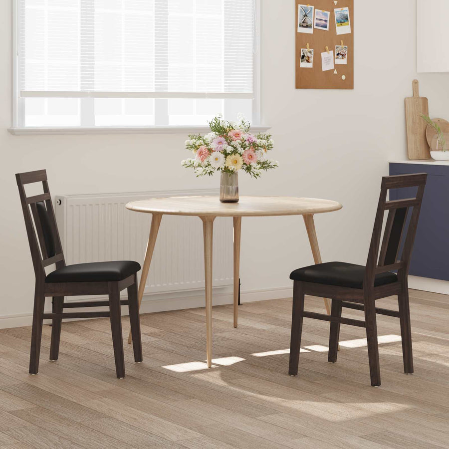 Eetkamerstoel 2 Pcs Massief Rubberhout Lichtbruin en zwart