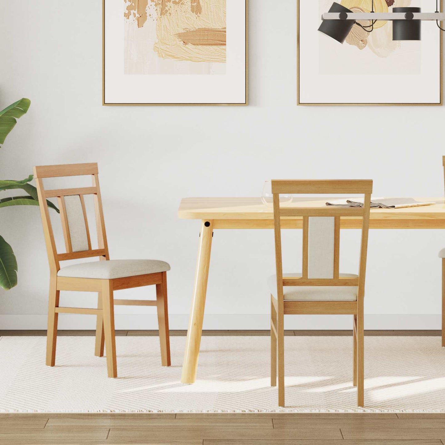 Eetkamerstoel 2 Pcs Massief Rubberhout Natuurlijk en licht