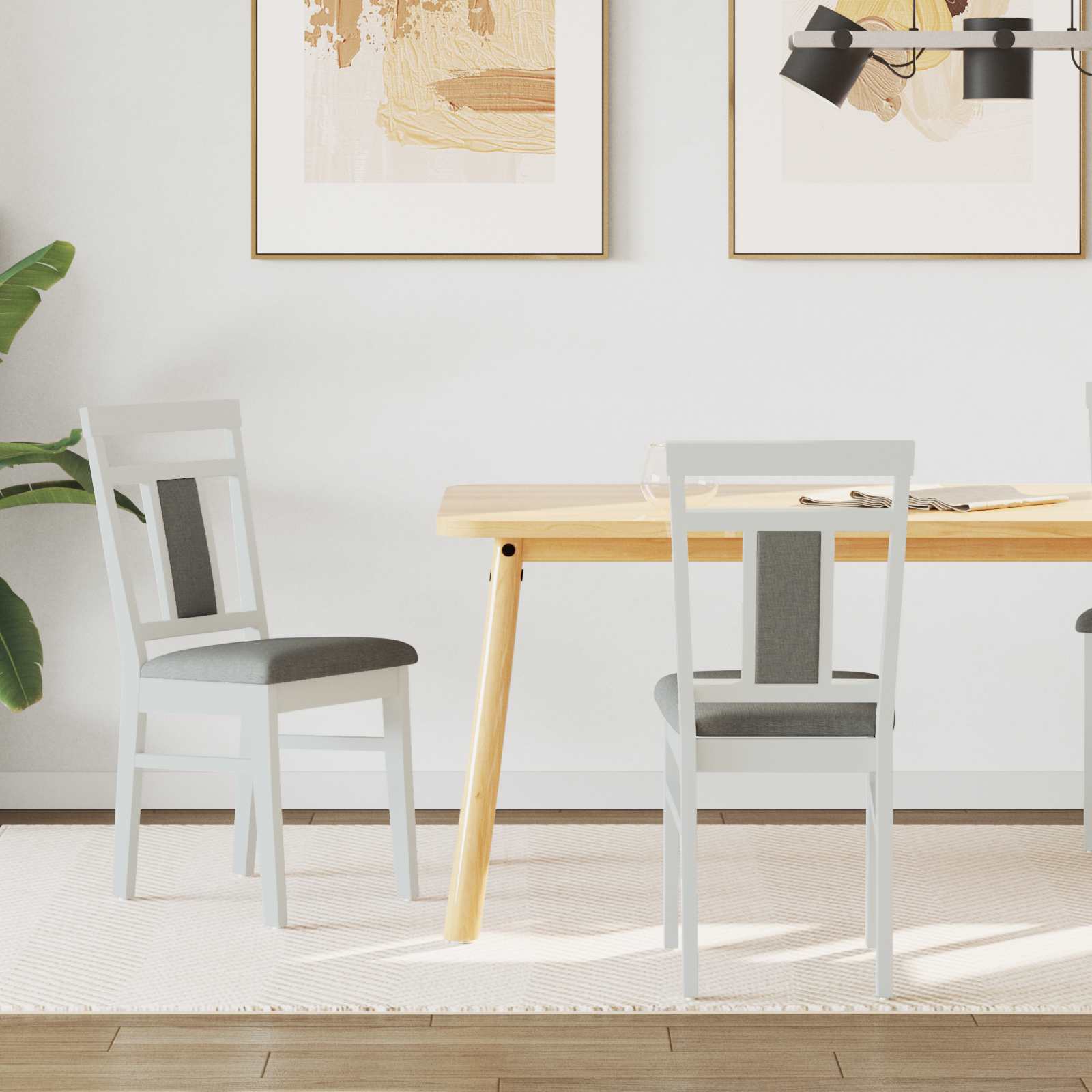 Eetkamerstoel 2 Pcs Massief Rubberhout Wit en grijs