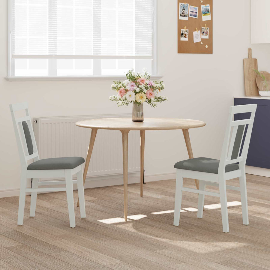 Eetkamerstoel 2 Pcs Massief Rubberhout Wit en grijs