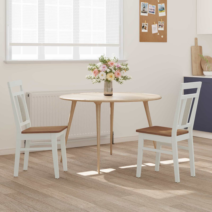 Eetkamerstoel 2 Pcs En Natuurlijk Massief Rubberhout wit en naturel