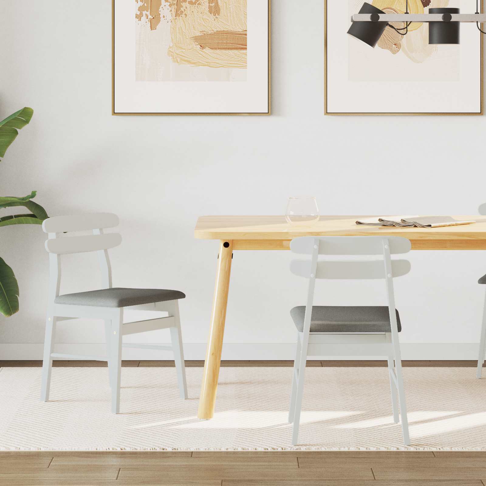 Eetkamerstoel 2 Pcs Massief Rubberhout Wit en grijs