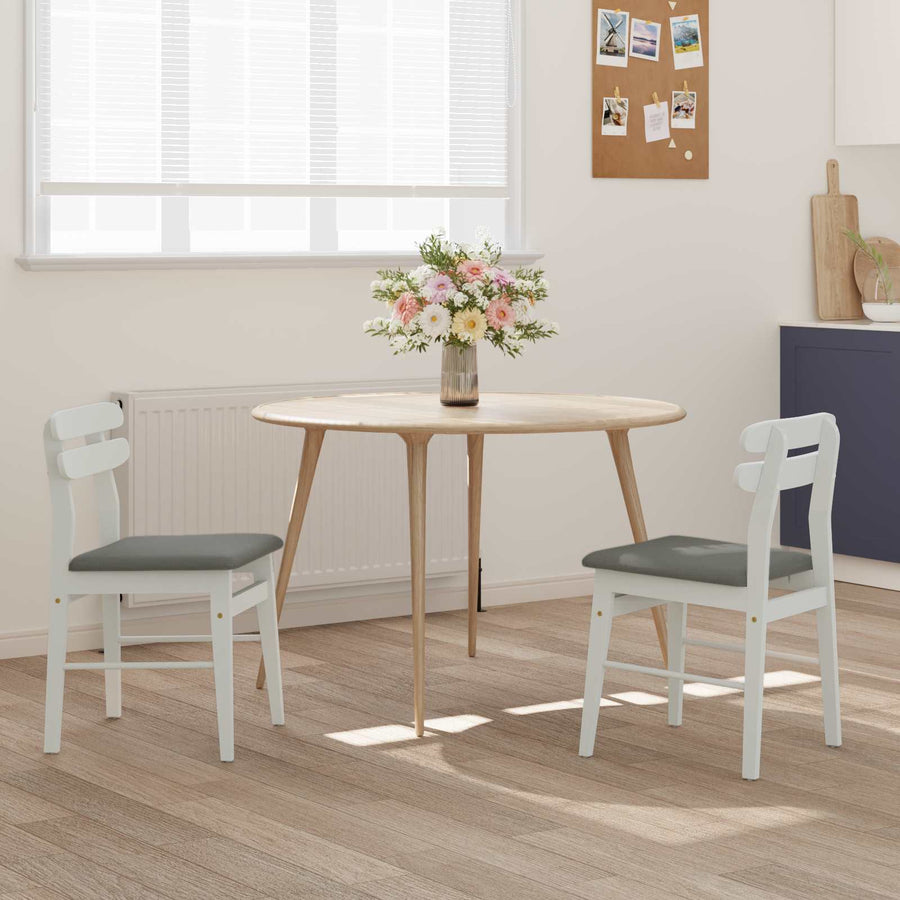 Eetkamerstoel 2 Pcs Massief Rubberhout Wit en grijs