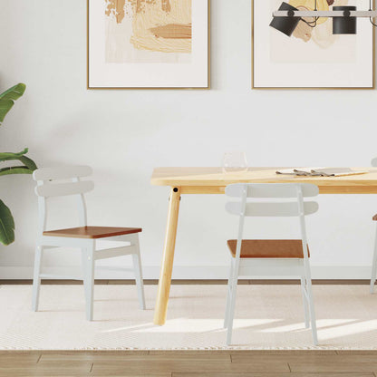 Eetkamerstoel 2 Pcs En Natuurlijk Massief Rubberhout wit en naturel