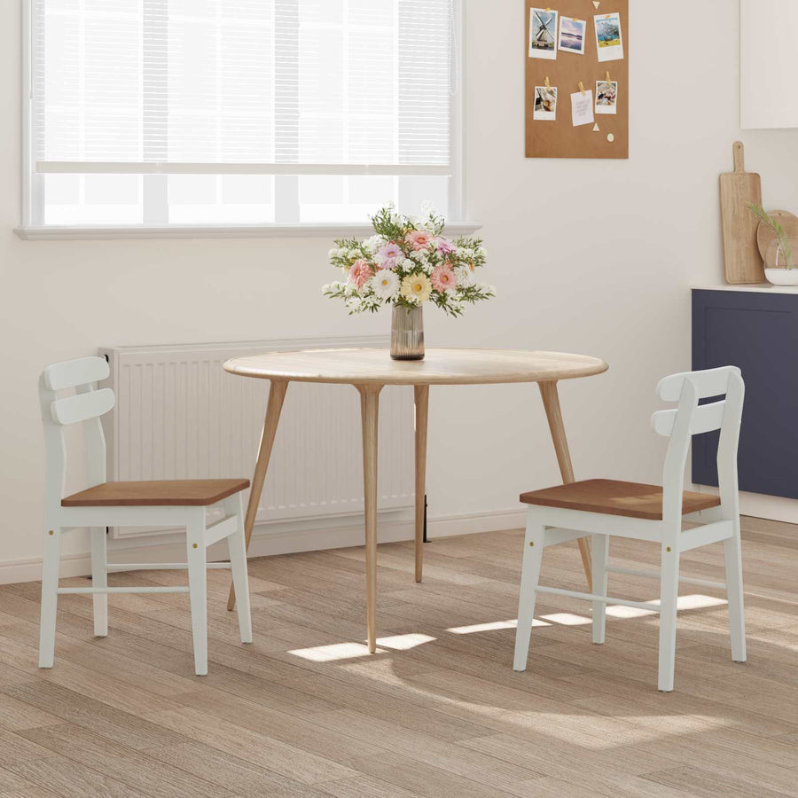 Eetkamerstoel 2 Pcs En Natuurlijk Massief Rubberhout wit en naturel