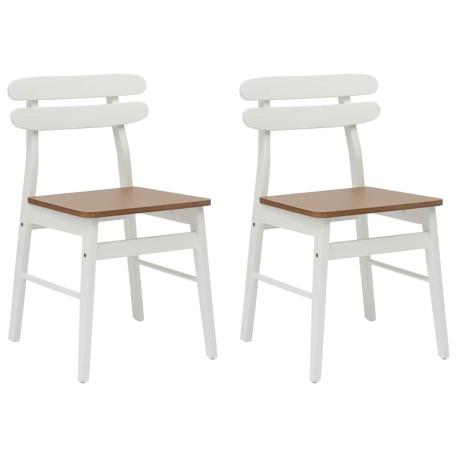 Eetkamerstoel 2 Pcs En Natuurlijk Massief Rubberhout wit en naturel