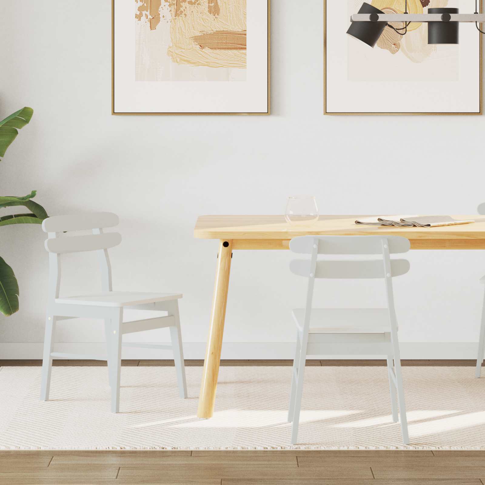 Eetkamerstoel 2 Pcs Massief Rubberhout Wit