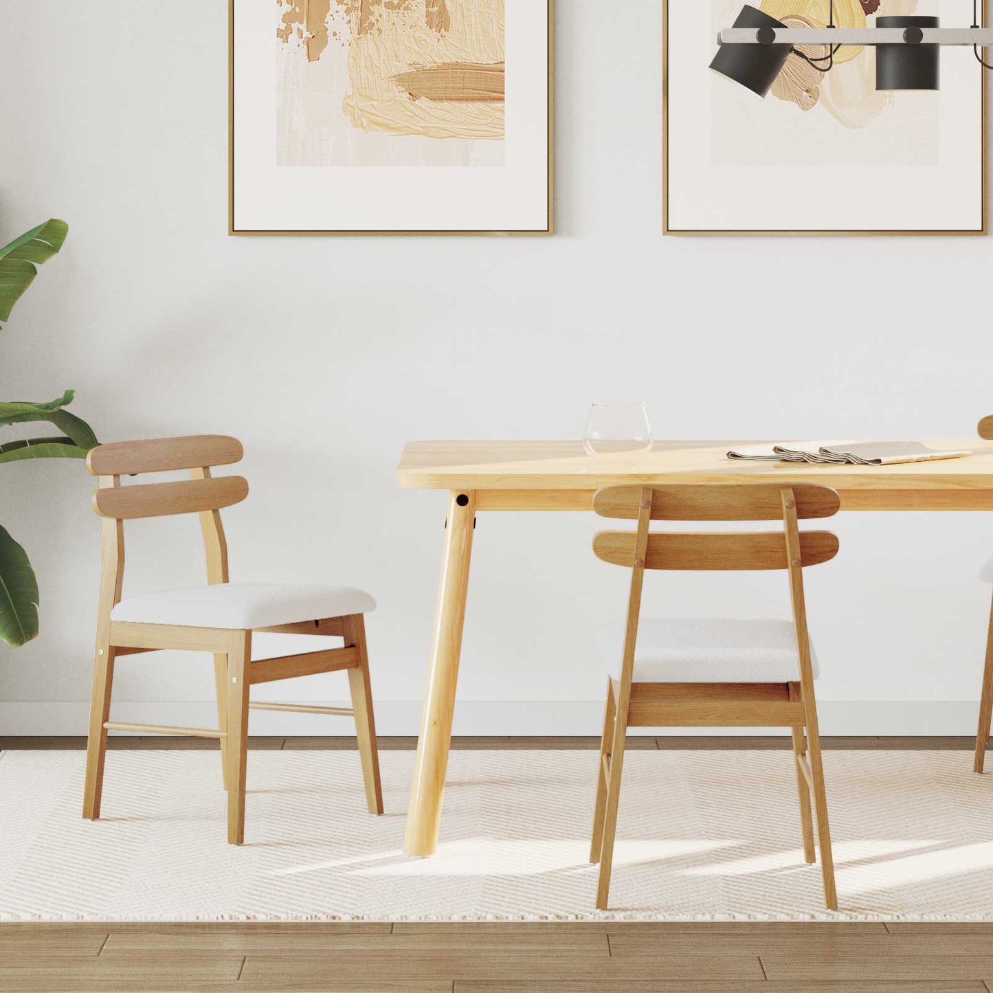 Eetkamerstoel 2 Pcs En Licht Massief Rubberhout Natuurlijk en wit