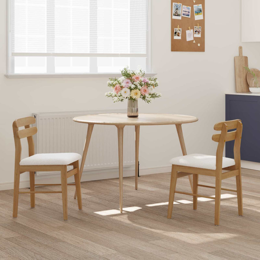 Eetkamerstoel 2 Pcs En Licht Massief Rubberhout Natuurlijk en wit