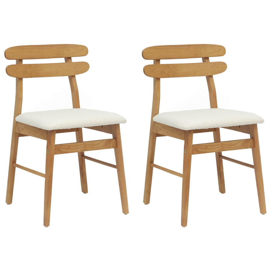 Eetkamerstoel 2 Pcs En Licht Massief Rubberhout Natuurlijk en wit