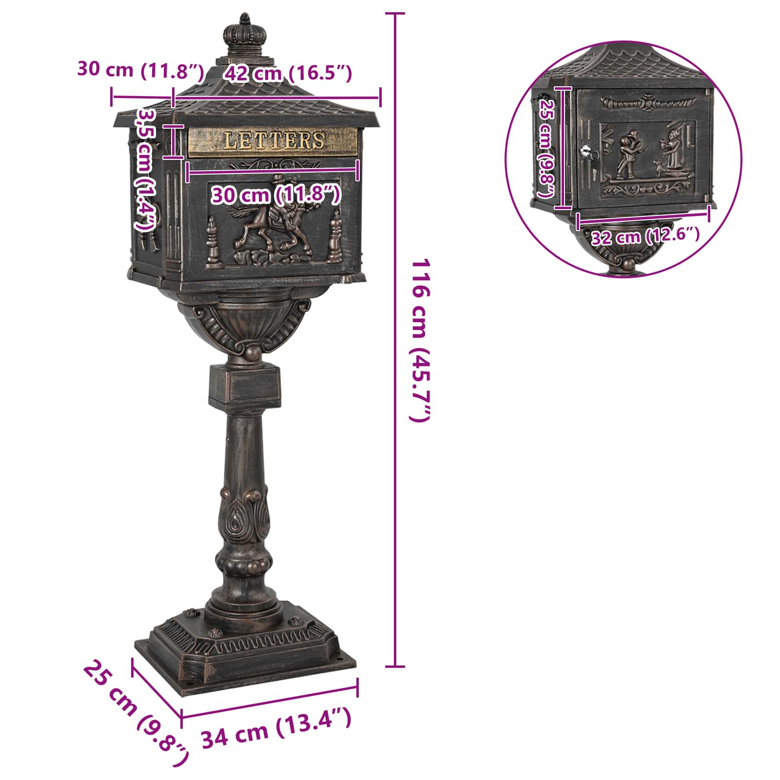 Staande brievenbus Brons 42,5 x 29,5 x 117 cm Gegoten aluminium