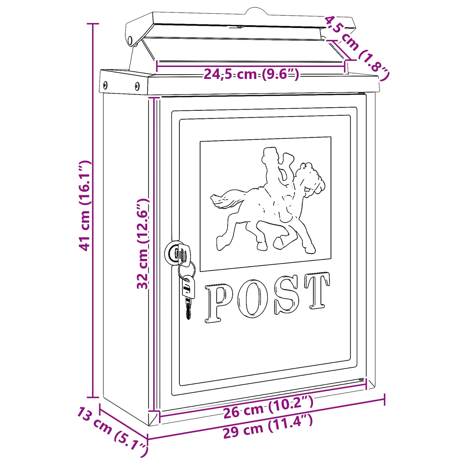Wandgemonteerde brievenbus met opslag Groen 29 x 13 x 41 cm