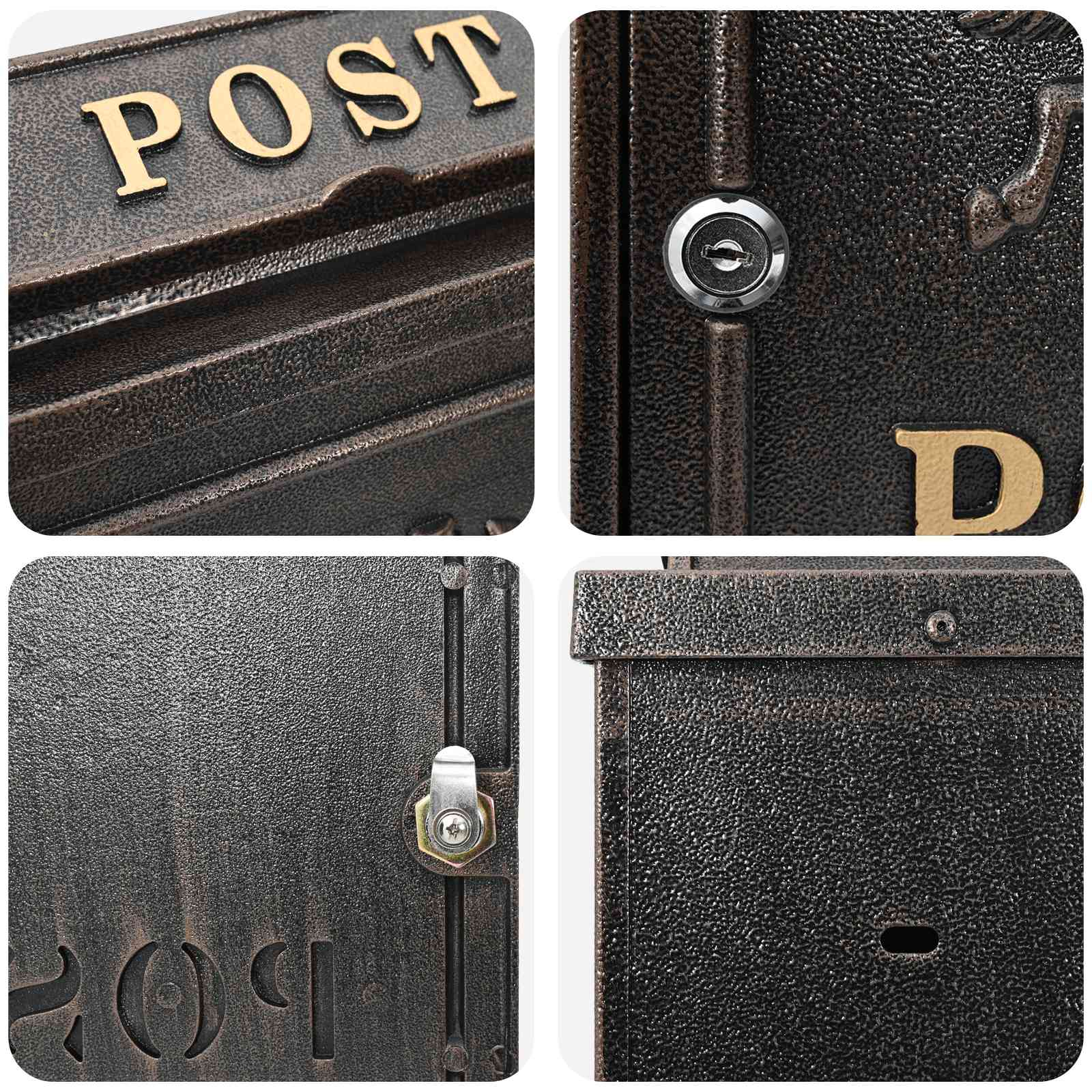 Wandgemonteerde brievenbus met opslag Brons 29 x 13 x 41 cm