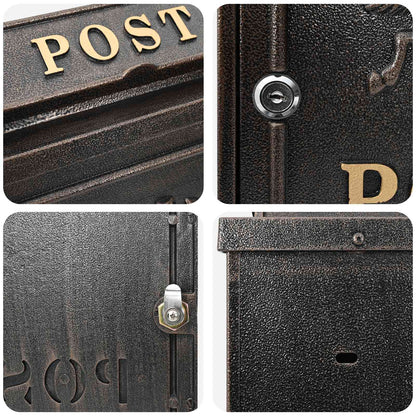 Wandgemonteerde brievenbus met opslag Brons 29 x 13 x 41 cm