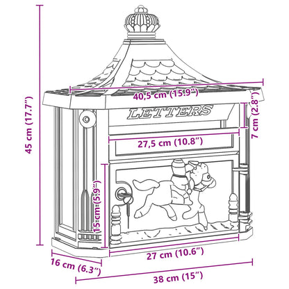Wandgemonteerde brievenbus met opslag Zwart 40.5 x 15.5 x 44 cm