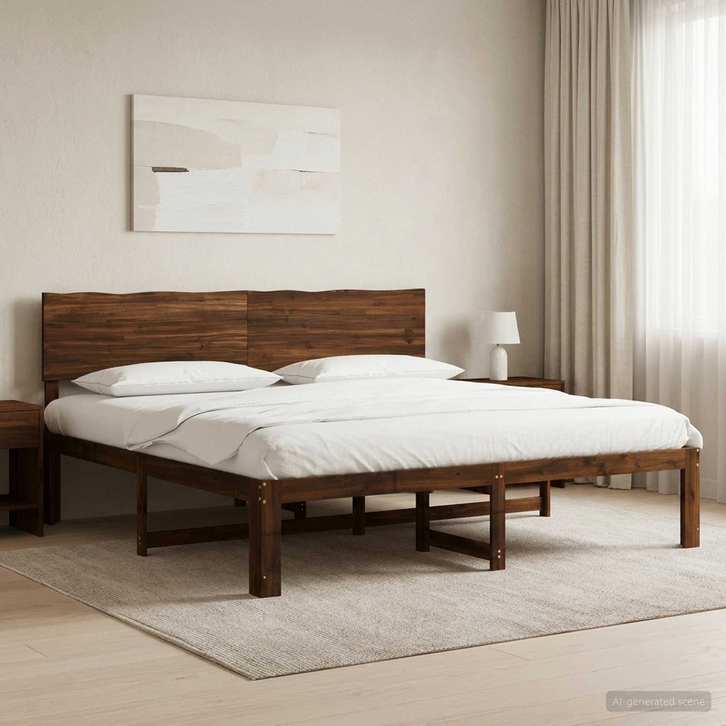 Tweepersoonsbed met hoofdeinde ROSTOCK Donkerbruin 200 x 200 cm