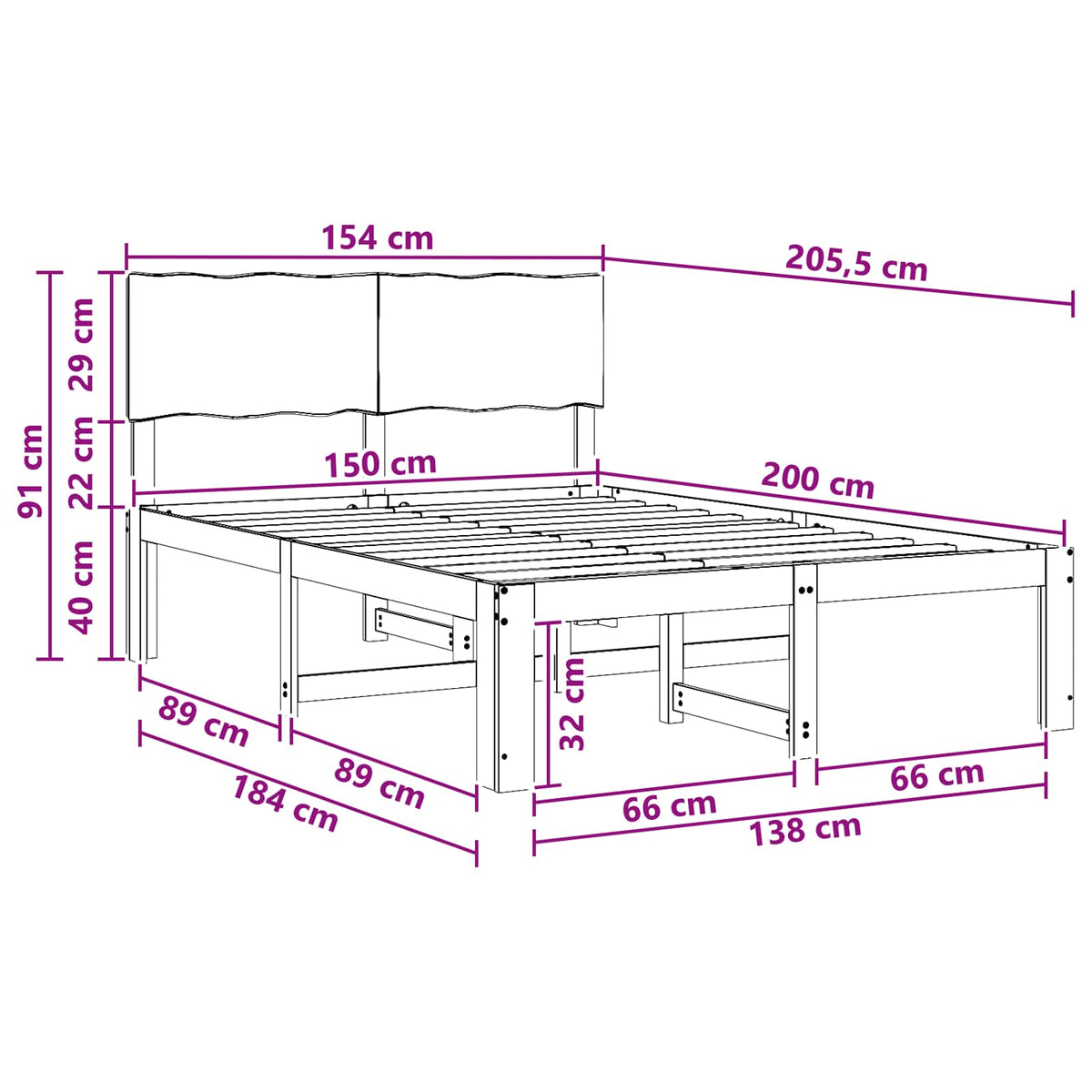 Tweepersoonsbed met hoofdeinde ROSTOCK Donkerbruin 150 x 200 cm