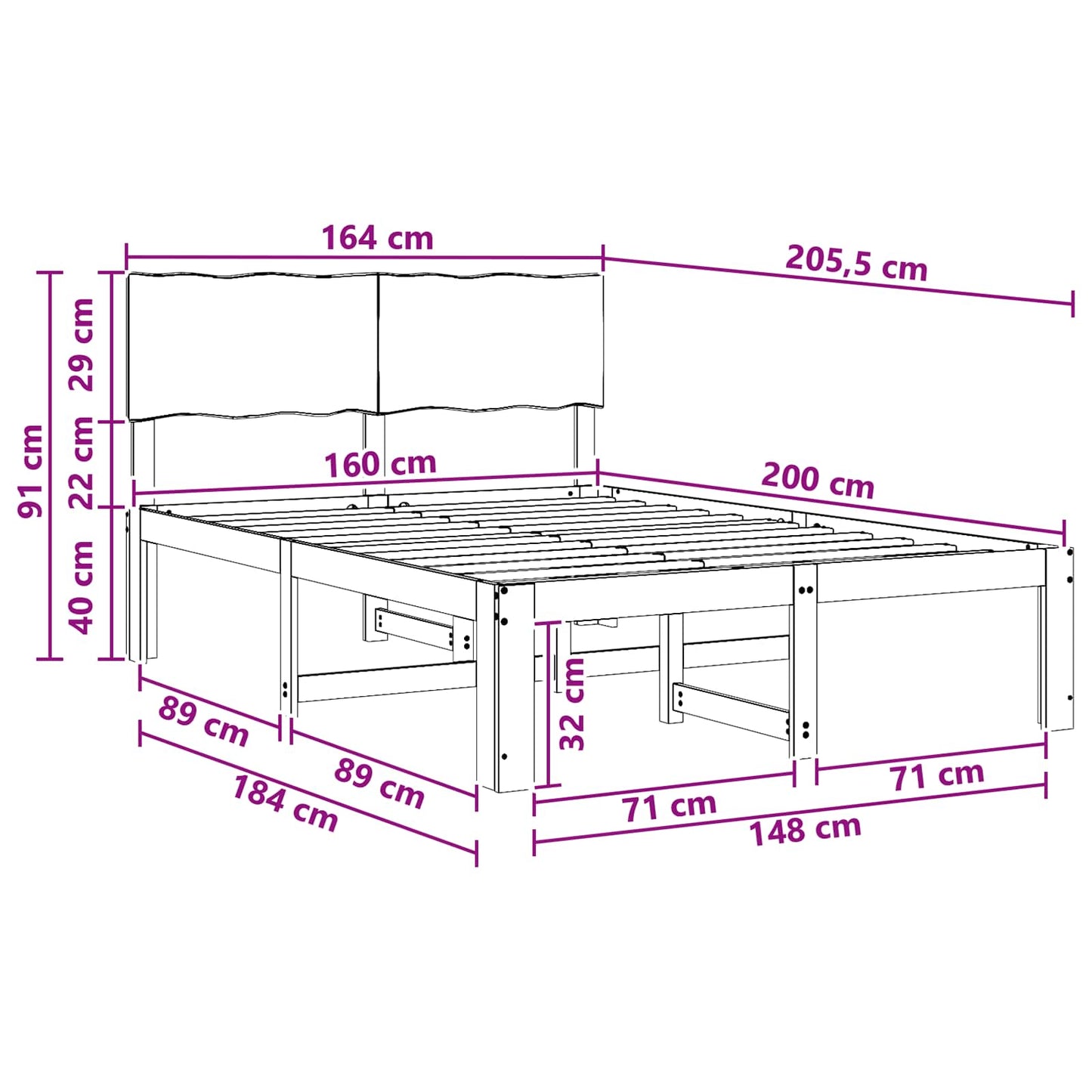 Tweepersoonsbed met hoofdeinde ROSTOCK Donkerbruin 160 x 200 cm