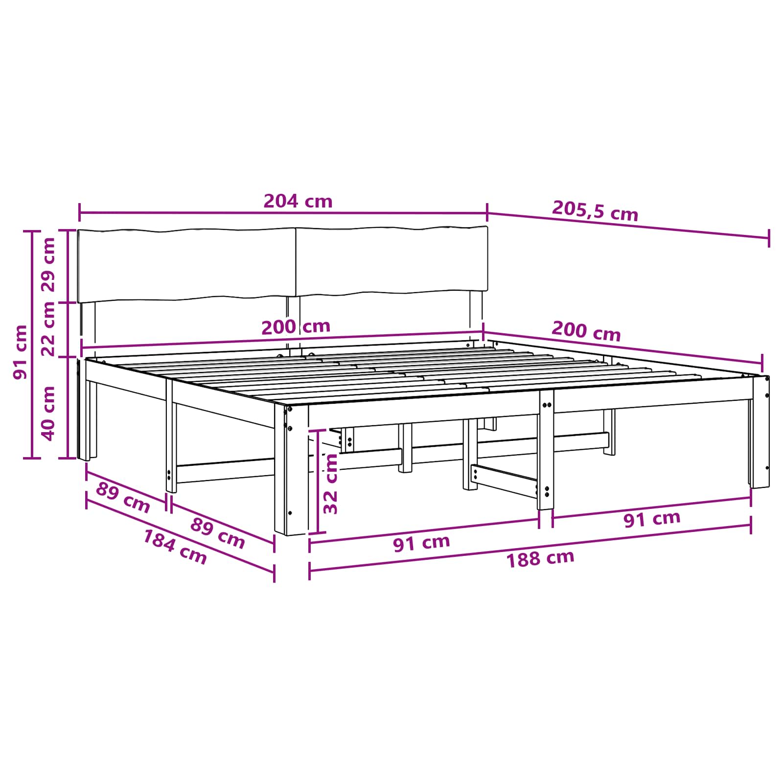 Tweepersoonsbed met hoofdeinde ROSTOCK Wit 200 x 200 cm