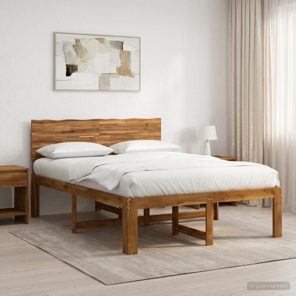 Tweepersoonsbed met hoofdeinde ROSTOCK Naturel 135 x 190 cm