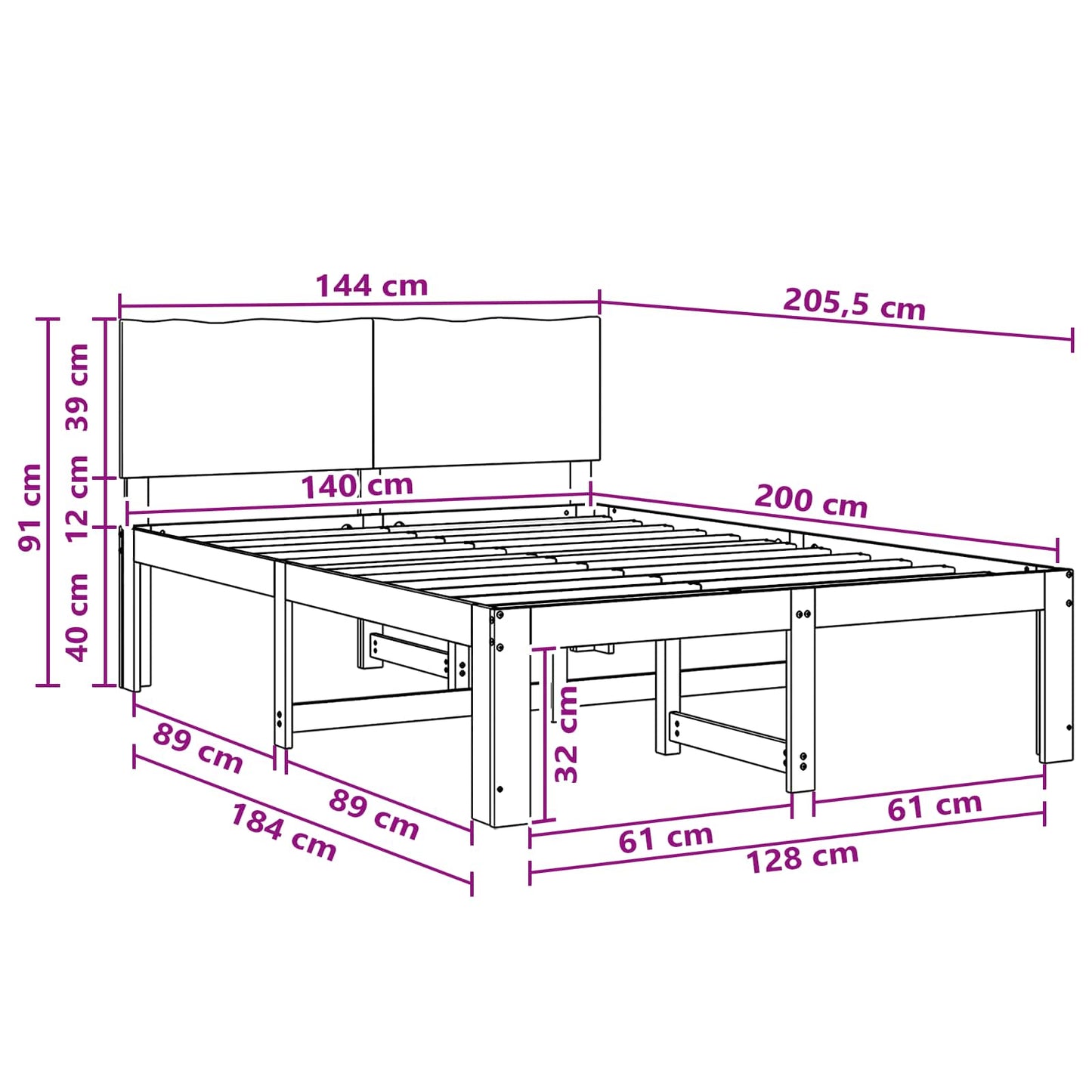 Tweepersoonsbed met hoofdeinde ROSTOCK Wit 140 x 200 cm
