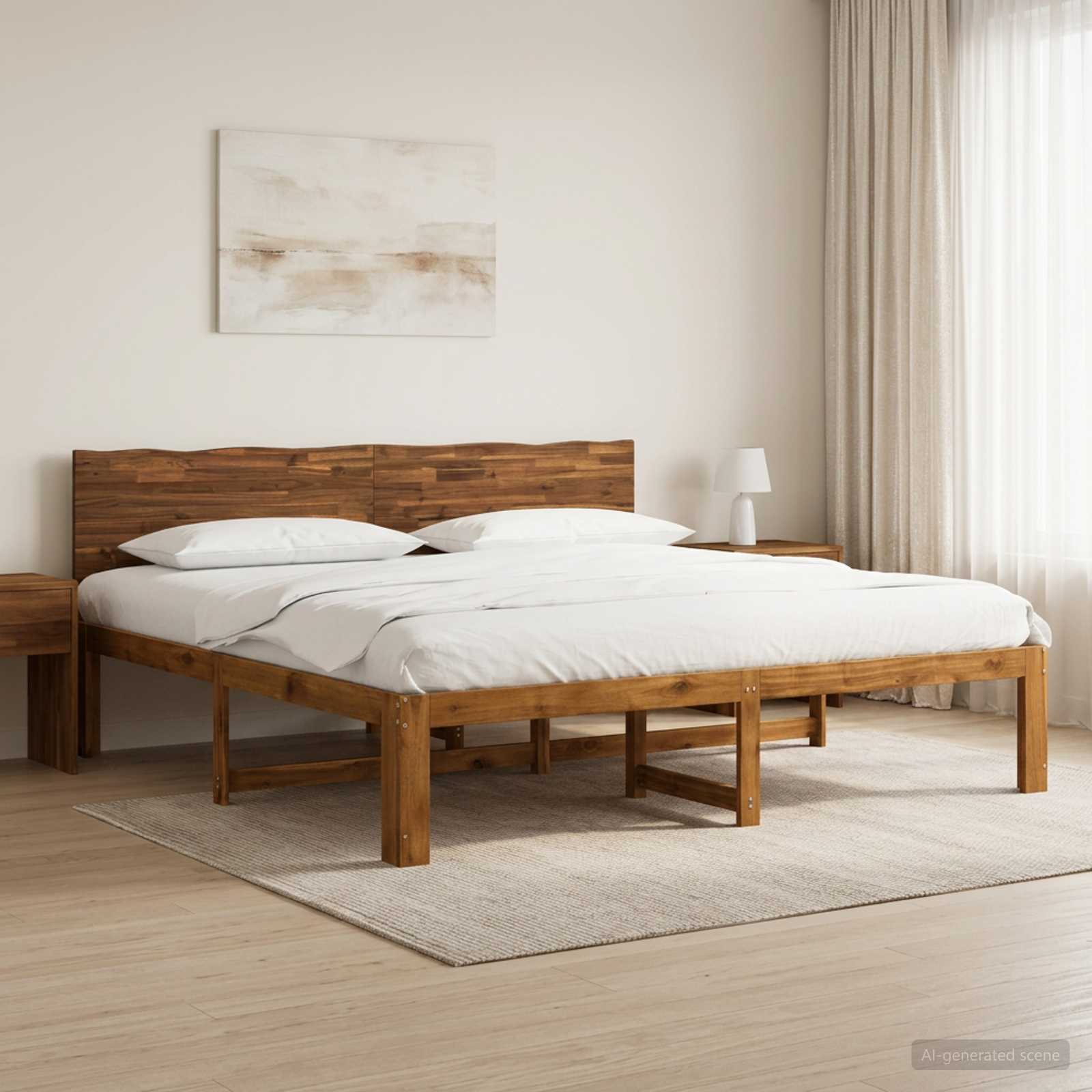 Tweepersoonsbed met hoofdeinde ROSTOCK Naturel 200 x 200 cm