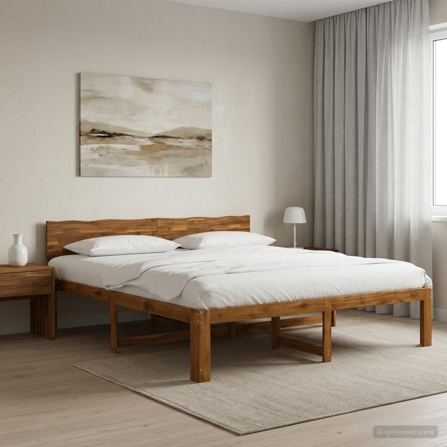 Tweepersoonsbed met hoofdeinde ROSTOCK Naturel 200 x 200 cm