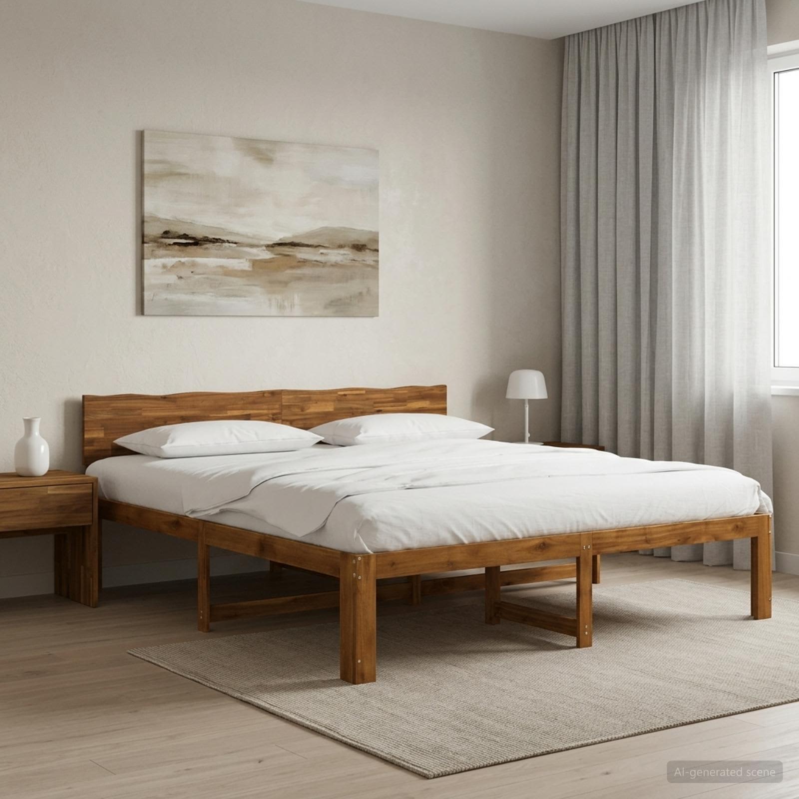 Tweepersoonsbed met hoofdeinde ROSTOCK Naturel 200 x 200 cm