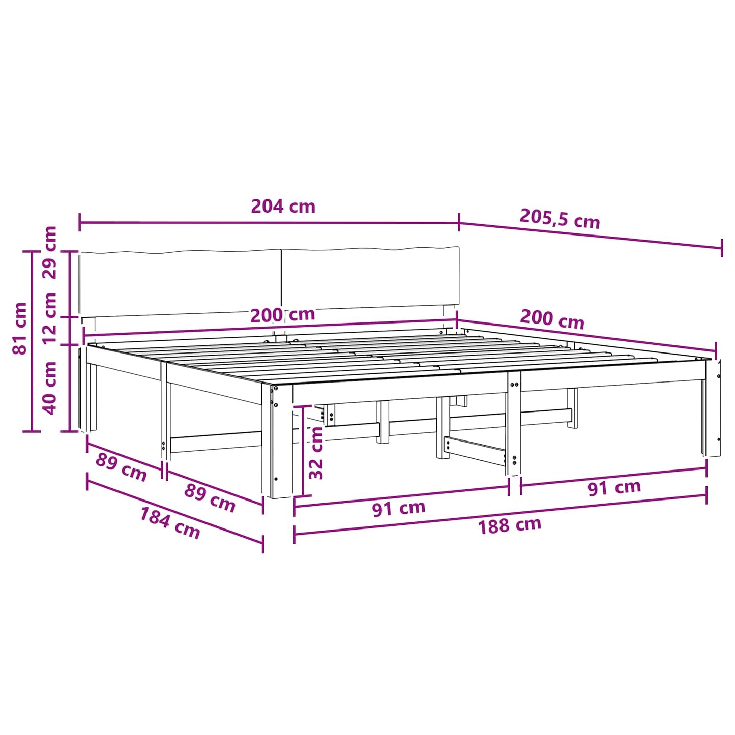 Tweepersoonsbed met hoofdeinde ROSTOCK Wit 200 x 200 cm