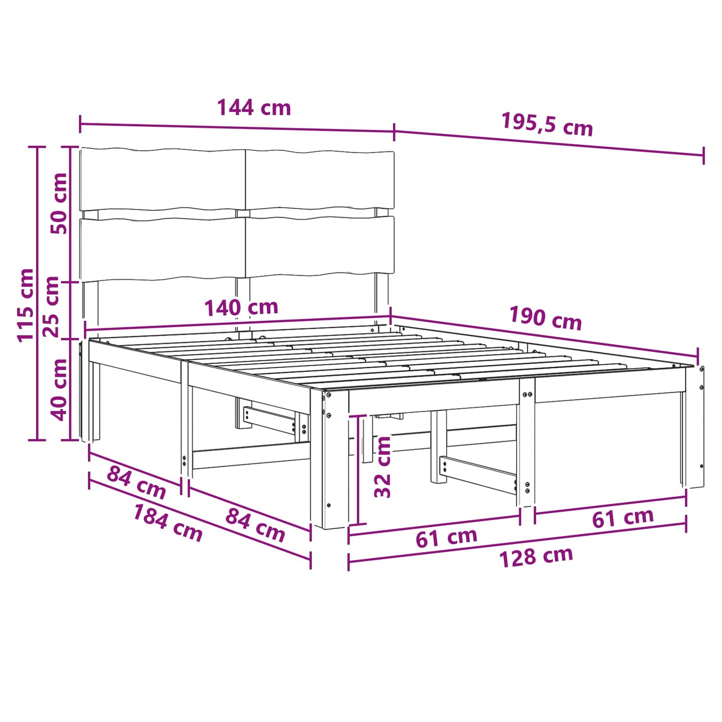 Tweepersoonsbed met hoofdeinde ROSTOCK Wit 140 x 190 cm