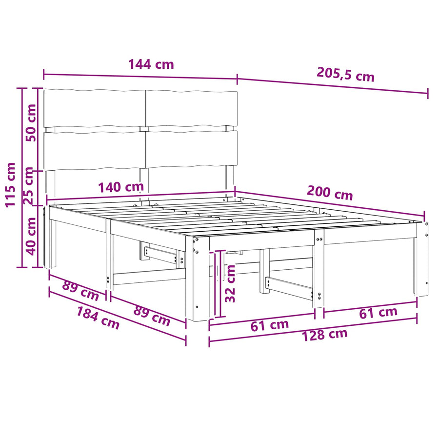 Tweepersoonsbed met hoofdeinde ROSTOCK Naturel 140 x 200 cm