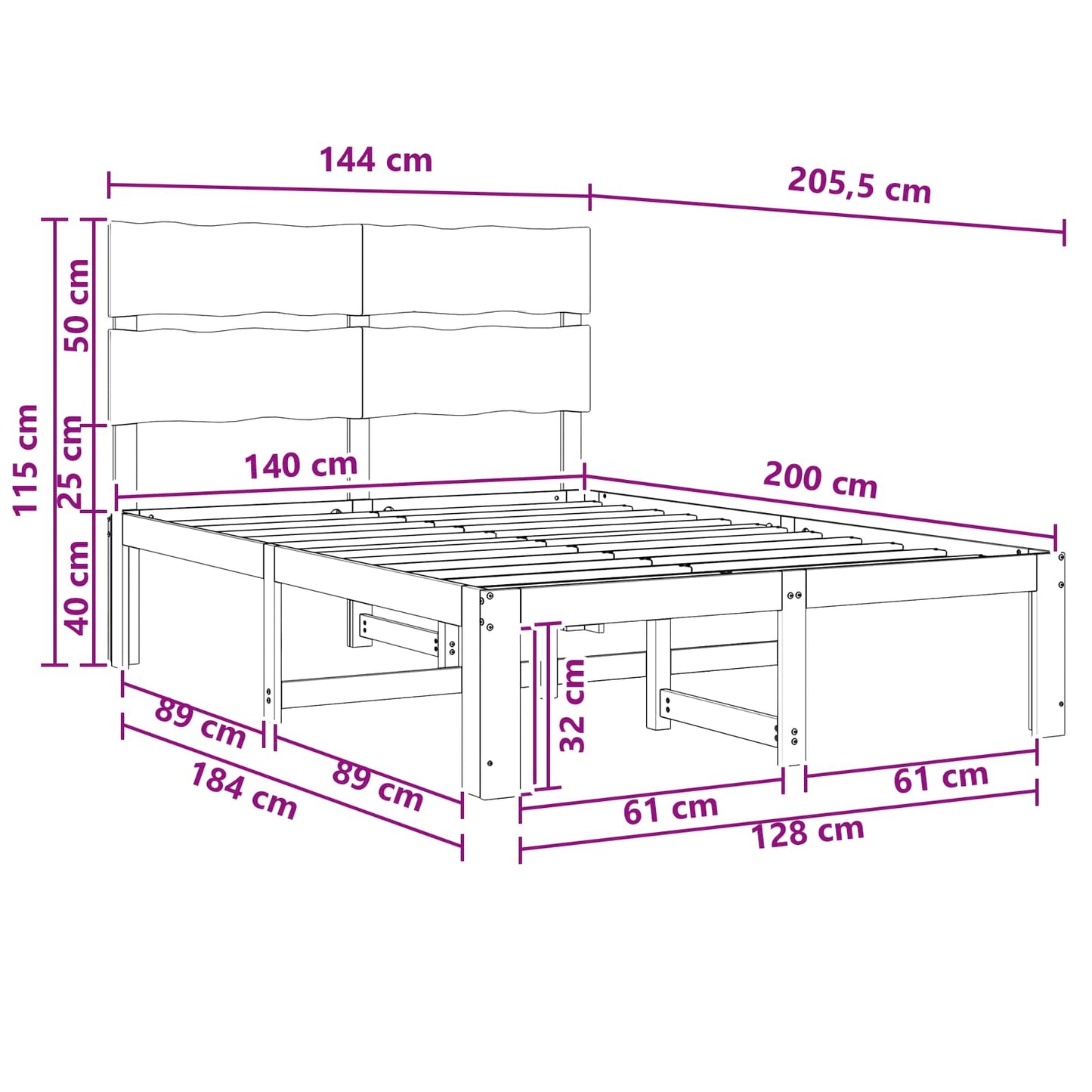 Tweepersoonsbed met hoofdeinde ROSTOCK Wit 140 x 200 cm