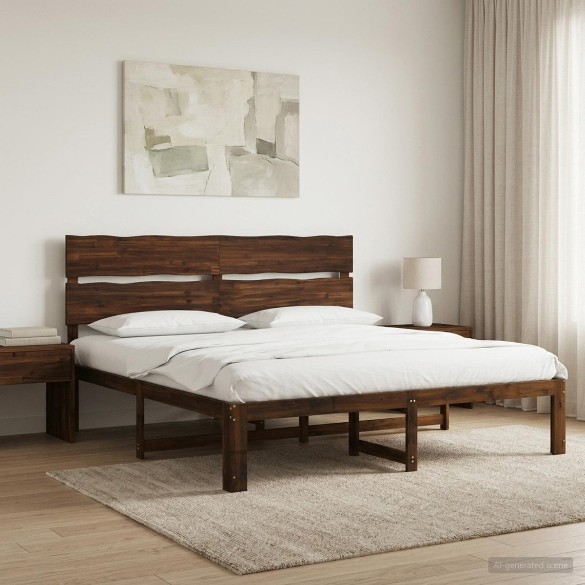Tweepersoonsbed met hoofdeinde ROSTOCK Donkerbruin 200 x 200 cm