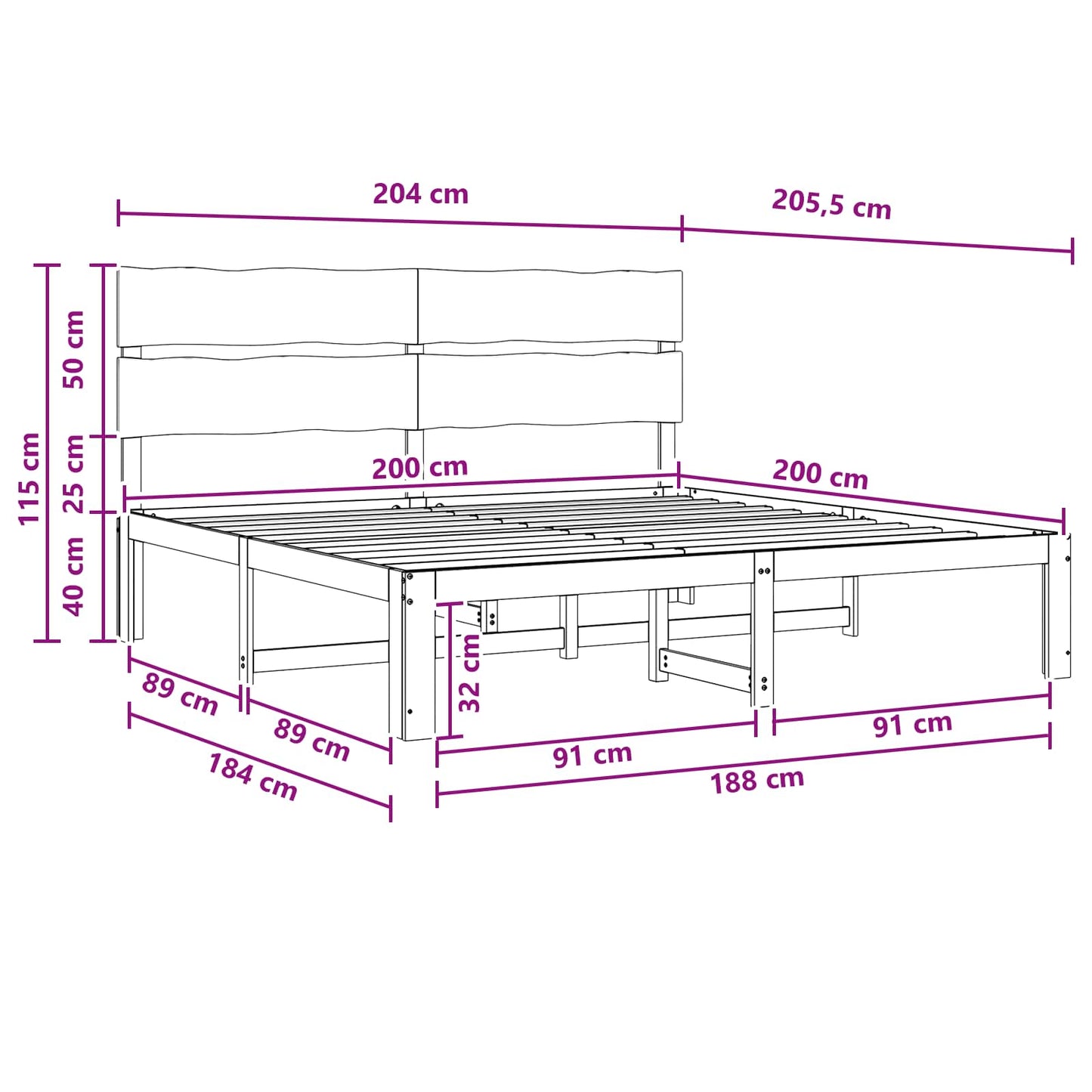 Tweepersoonsbed met hoofdeinde ROSTOCK Donkerbruin 200 x 200 cm
