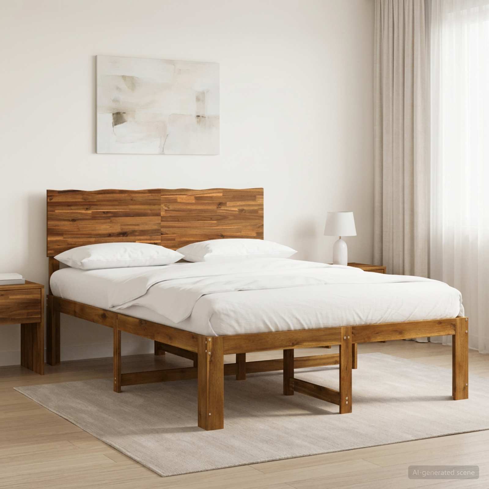 Tweepersoonsbed met hoofdeinde ROSTOCK Naturel 152 x 203 cm