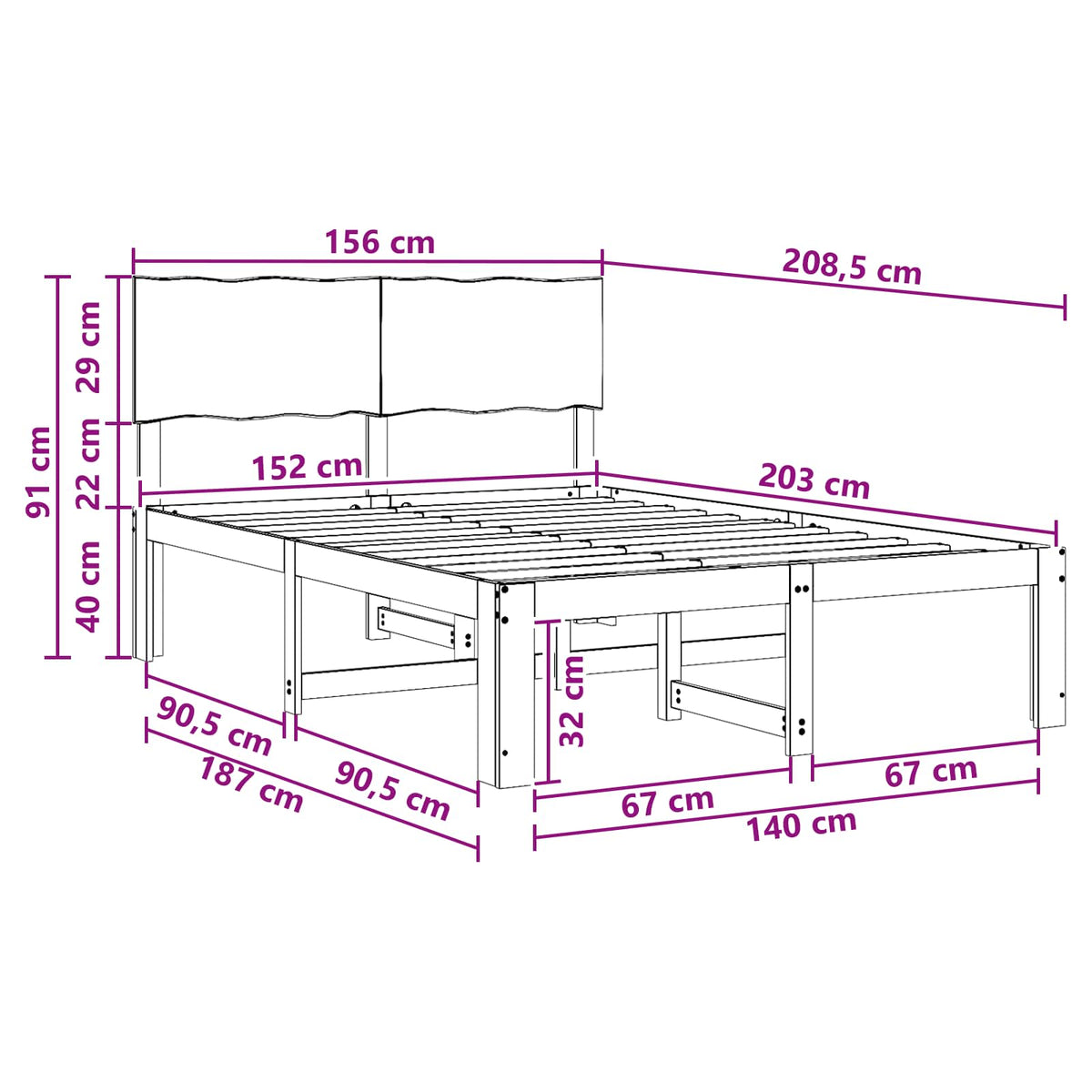 Tweepersoonsbed met hoofdeinde ROSTOCK Naturel 152 x 203 cm