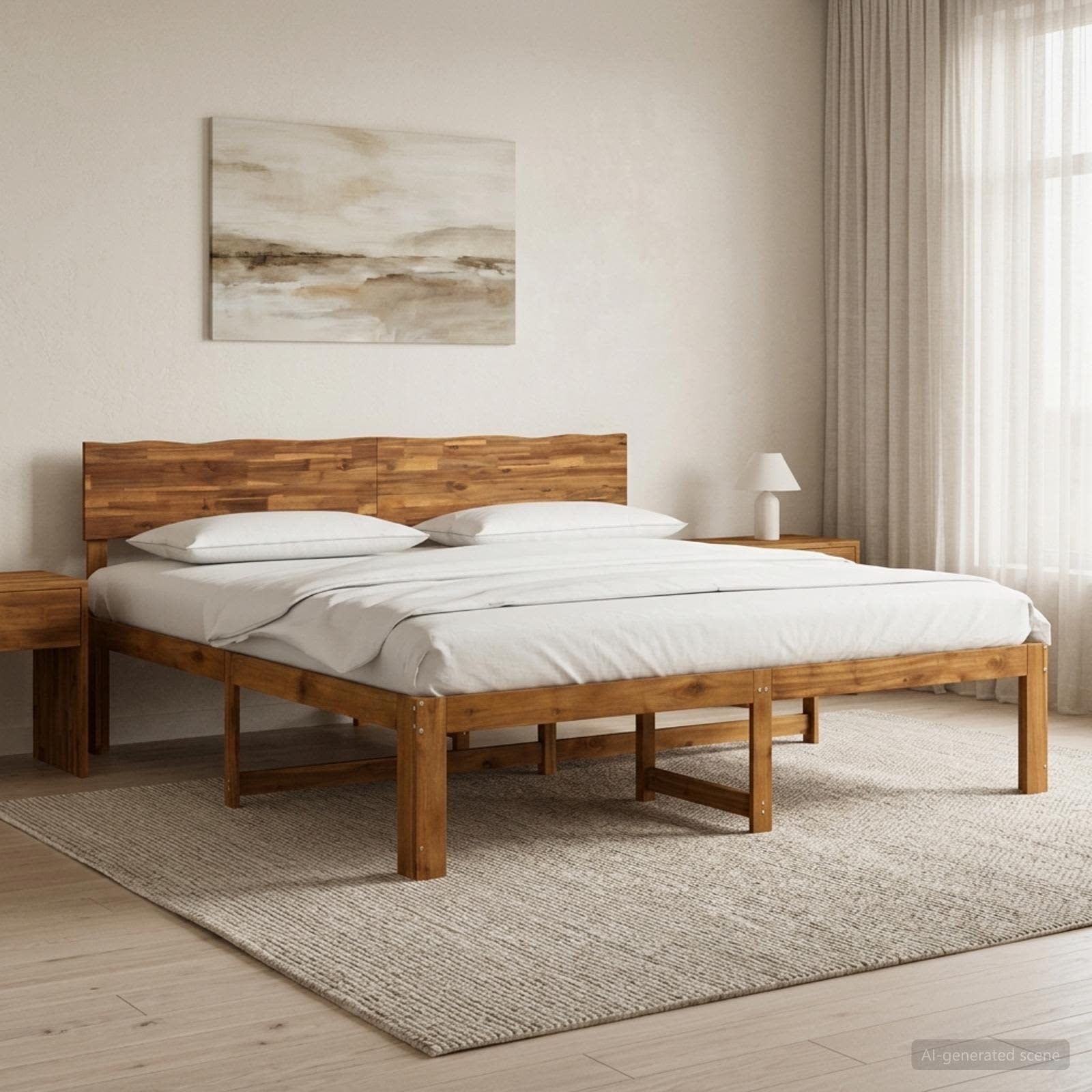 Tweepersoonsbed met hoofdeinde ROSTOCK Naturel 193 x 203 cm