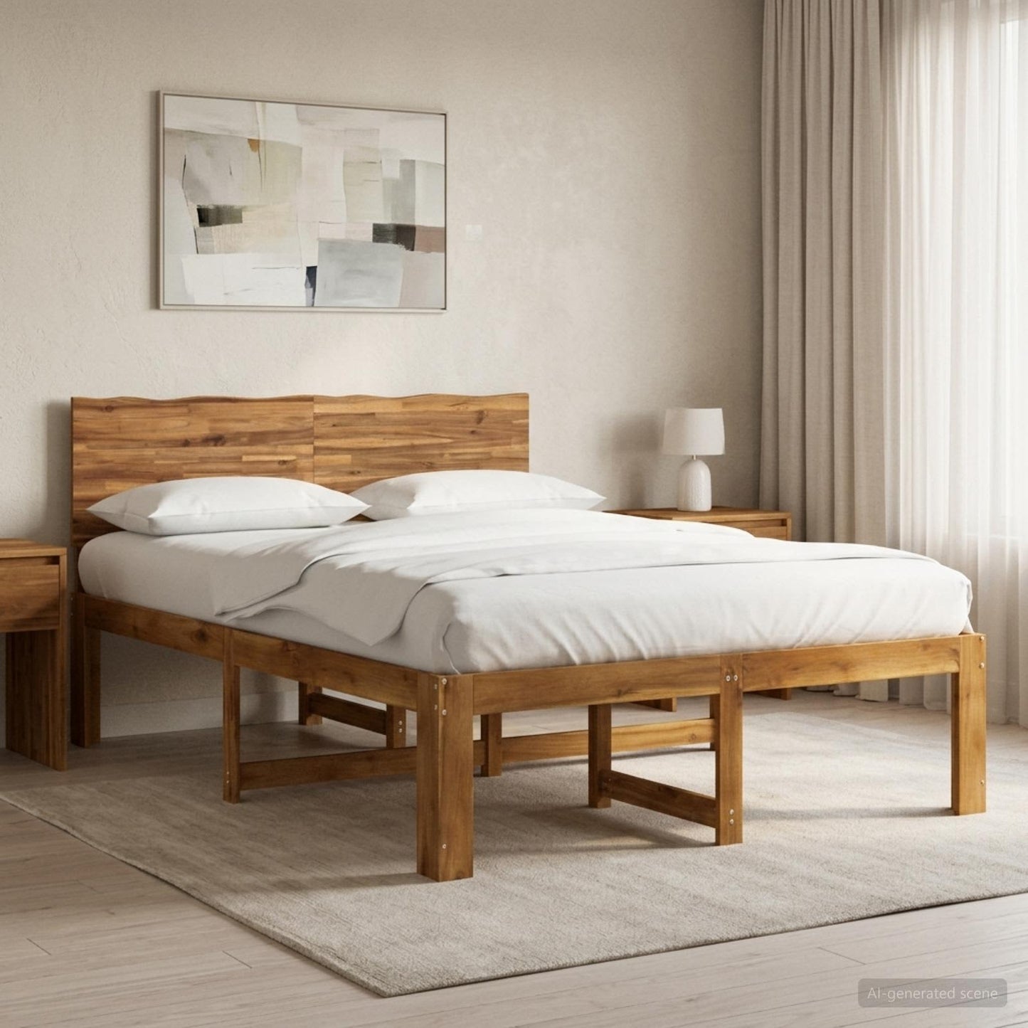 Tweepersoonsbed met hoofdeinde ROSTOCK Naturel 152 x 203 cm