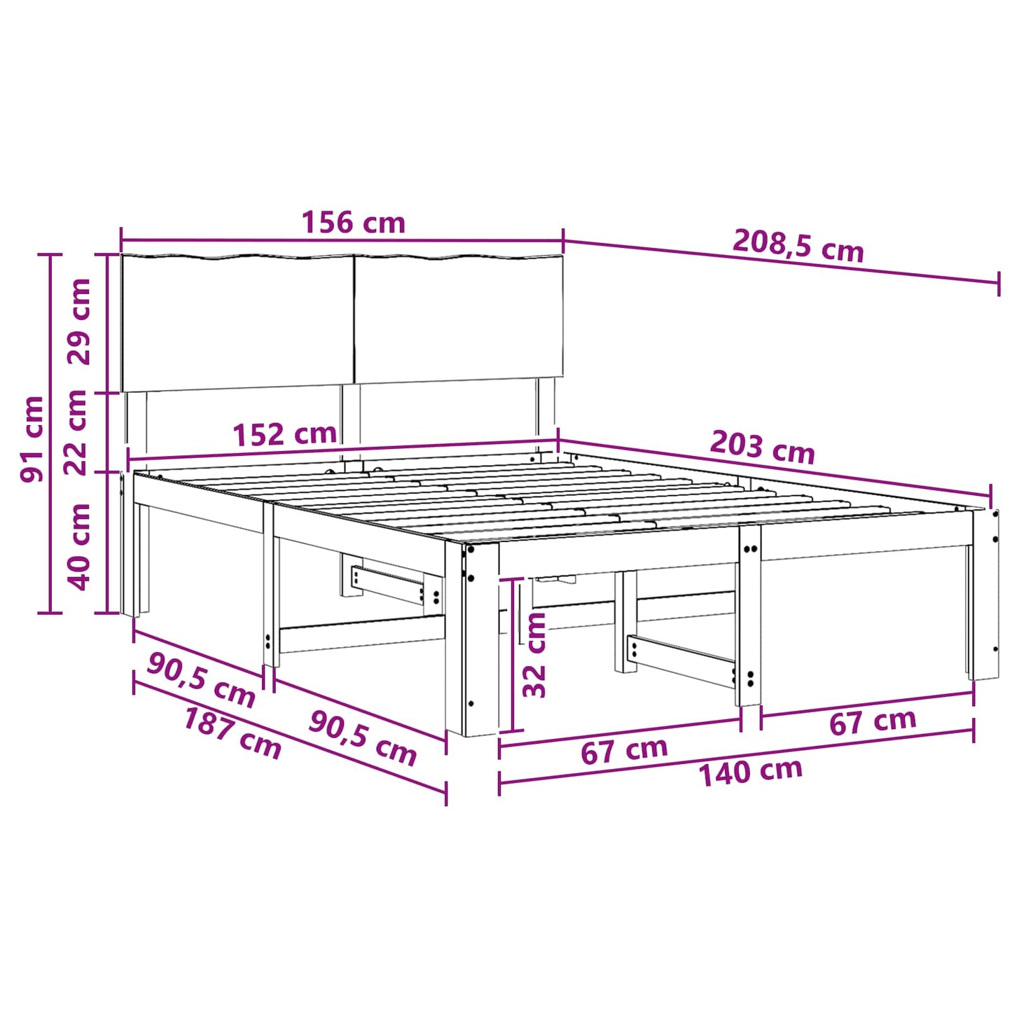 Tweepersoonsbed met hoofdeinde ROSTOCK Naturel 152 x 203 cm